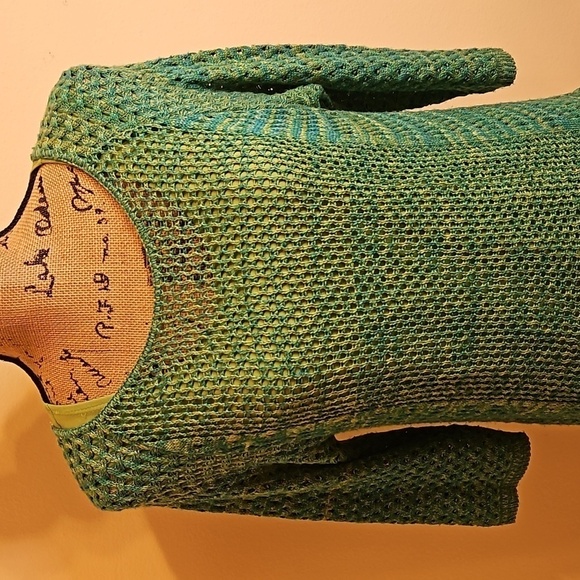 Kim Rogers/New Directions green & lime tank with open weave tunic size Large - Picture 3 of 9